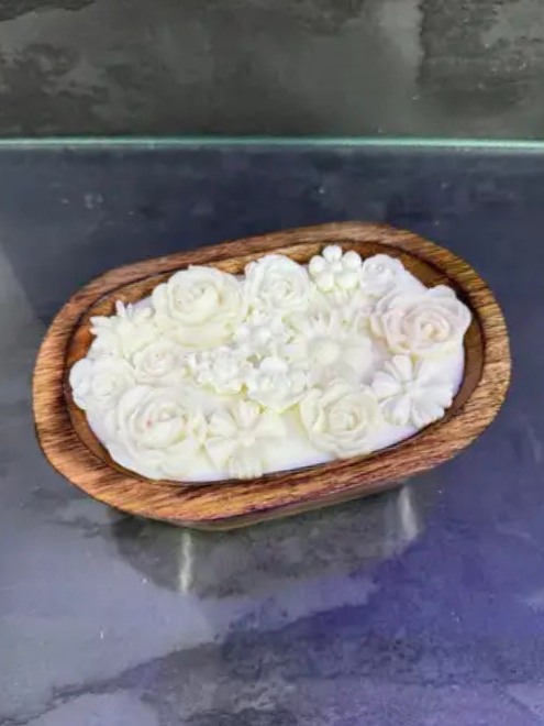 Oval White Flower bowl
